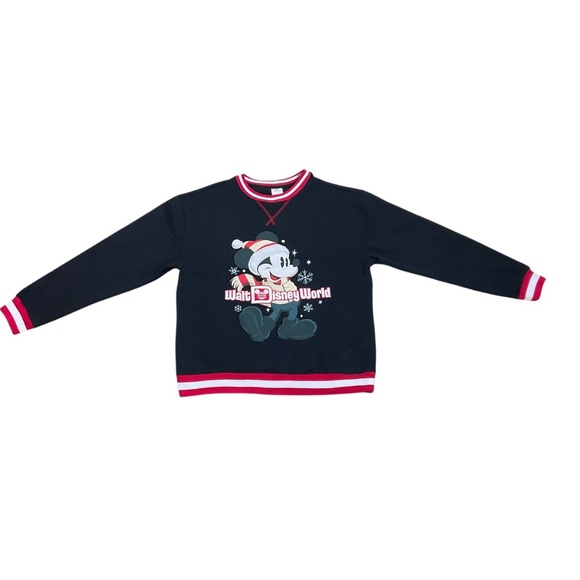 Disney Mickey Mouse Holiday Sweatshirt Medium Striped Trim Walt Disney World - Picture 2 of 10